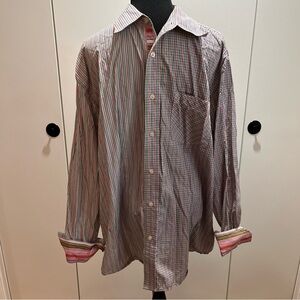 Robert Graham Shirt Men's Size XL Stripe Check Button Up Flip Cuff